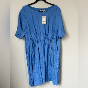 Sky Blue Midi Dress with Drawstring Waist
